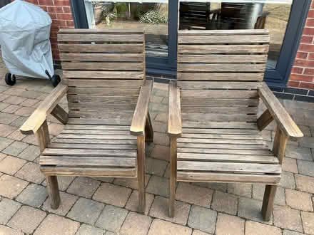 Photo of free 2 Wooden Garden chairs (Formby Merseyside L37) #1