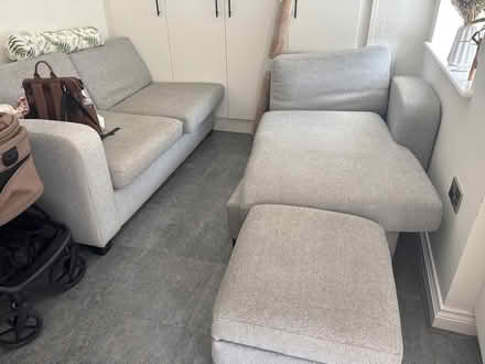 Photo of free Grey corner sofa and pouffe (North shields NE30) #1