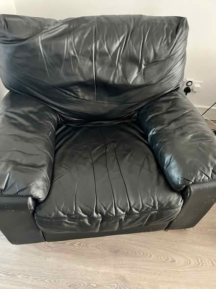 Photo of free A black leather 3-seater sofa and leather armchair (Elstree WD6) #2