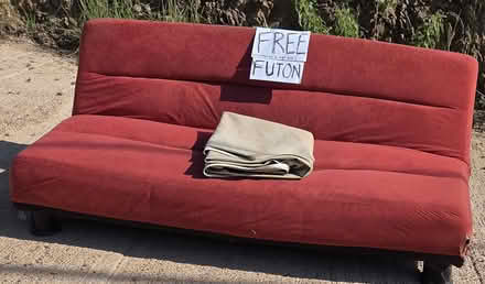 Photo of free Futon + weather-guard cover (949 West Blvd./Tombstone Cnyn) #1