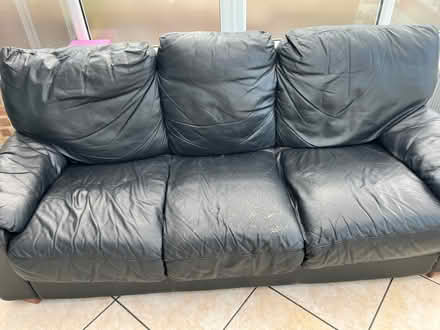 Photo of free A black leather 3-seater sofa and leather armchair (Elstree WD6) #1