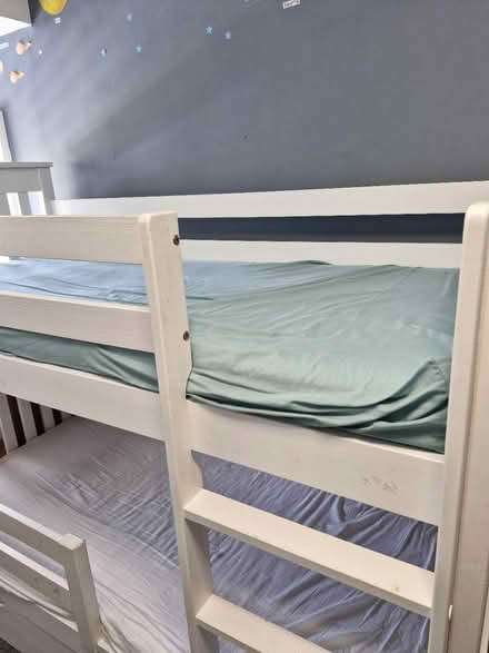 Photo of free White IKEA wooden bunkbeds 3/4 size (CH43 Upton) #1