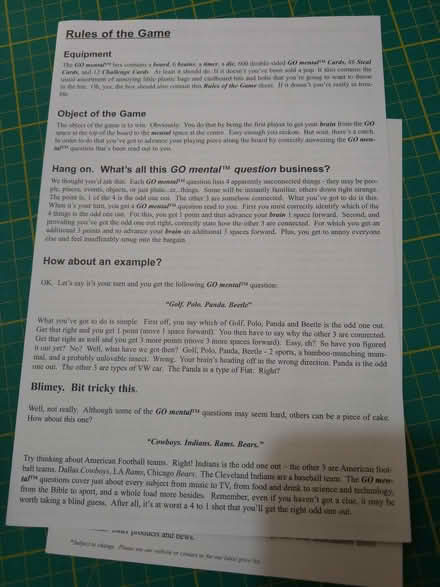 Photo of free Go Mental board game (excellent condition) (West Croydon CR0) #4