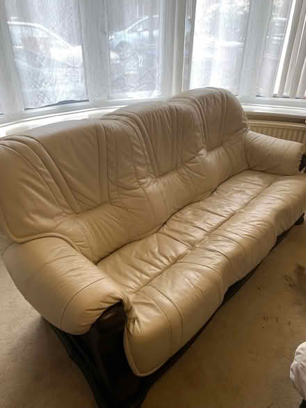 Photo of free Vintage 3-Piece Italian Leather Sofa Suite & Footstool (Gorse Hill M16) #1