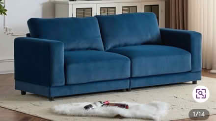 Photo of free Blue Velvet Sofa (Ken Caryl / Chatfield) #1