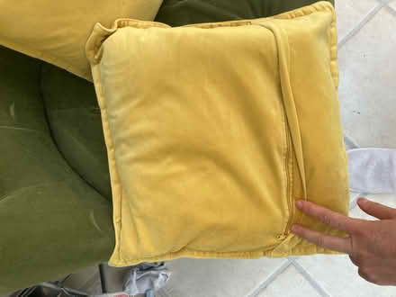 Photo of free 2 x yellow velvet cushions (Wooburn Green, HP10) #4