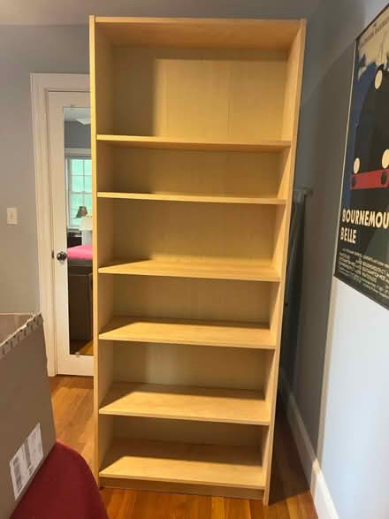 Photo of free Tall Wood Shelving Unit (Brookline) #1