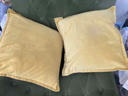 Photo of free 2 x yellow velvet cushions (Wooburn Green, HP10) #1