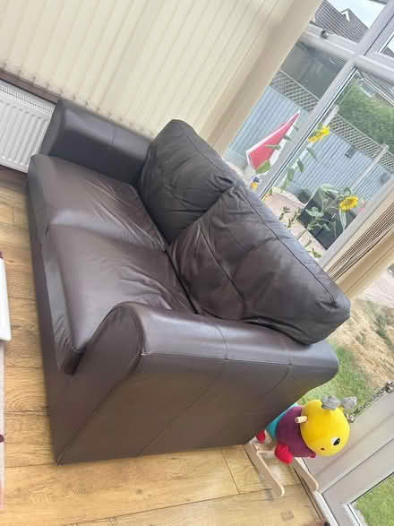 Photo of free Brown leather sofa (Market Drayton TF9) #2