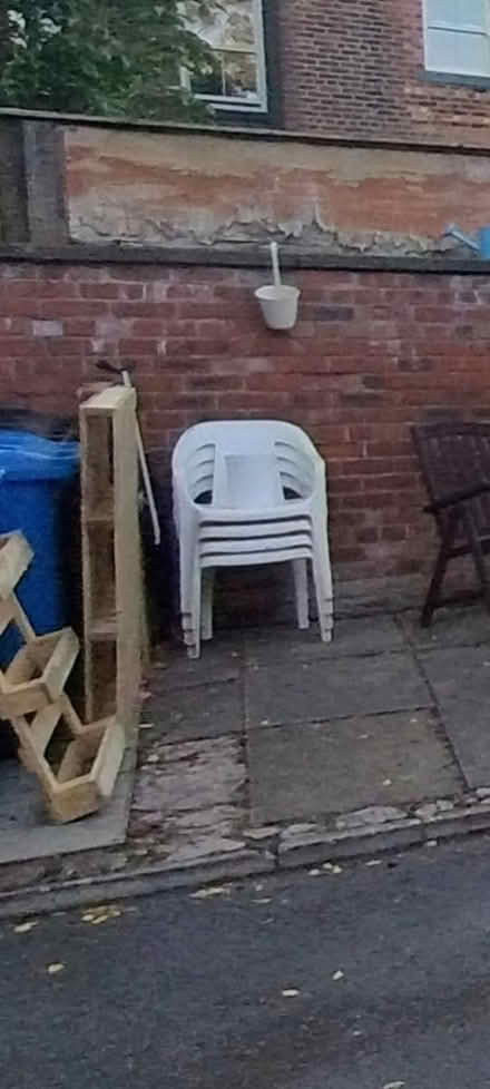 Photo of free Four plastic garden chairs (Gorse Hill M32) #2