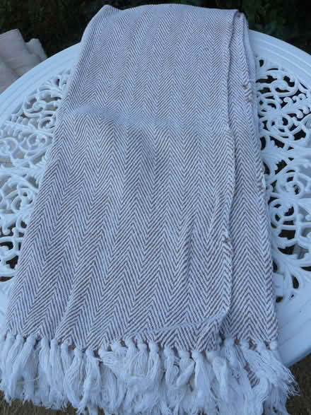Photo of free Cotton throw. Cream & brown herringbone W:48" L:54" (Kempsey WR5) #1