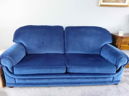 Photo of free Blue Velour 3 Seater Sofa (Glengormley BT36 7SP) #2