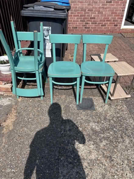 Photo of free 4x green wooden chairs (Hemel Hempstead HP2) #1