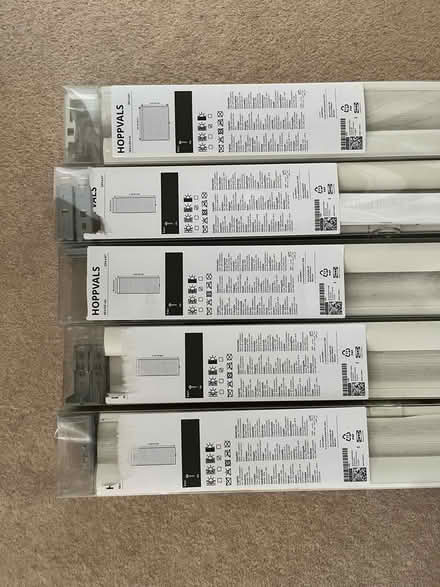 Photo of free Lot of 5 IKEA Hoppvals retractable blinds, white (Emmbrook RG41) #1