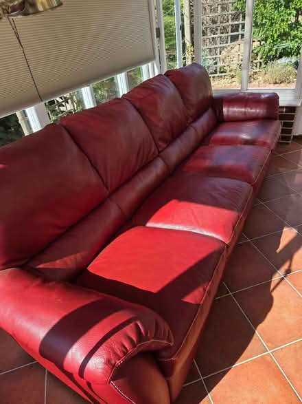 Photo of free Italian red leather 4 seater sofa with fire certificate. (Abberton CO5) #1