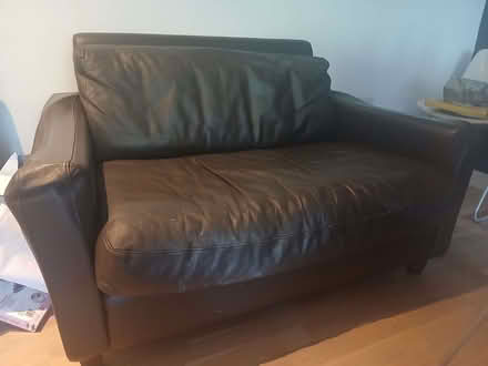 Photo of free 2- seater brown faux leather sofa (Hanwell W13) #1