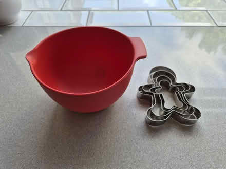 Photo of free Mixing bowl and 5 gingerbread shape cutters (Sheering CM22) #1