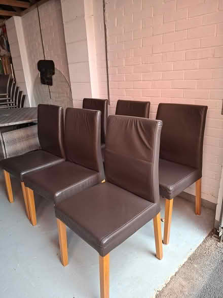 Photo of free 6 brown dining chairs wooden legs (Northwich CW8) #2
