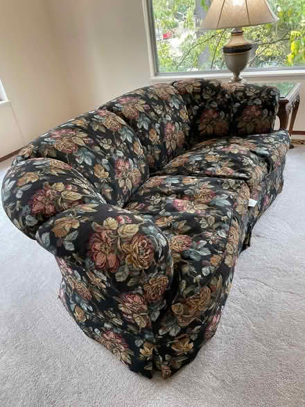 Photo of free 74" Black Floral Couch / Loveseat (Burien) #2