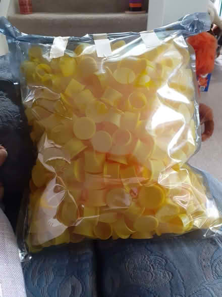 Photo of free bag of 200 approx yellow dust caps for crafts or play (Riverdene RG21) #1