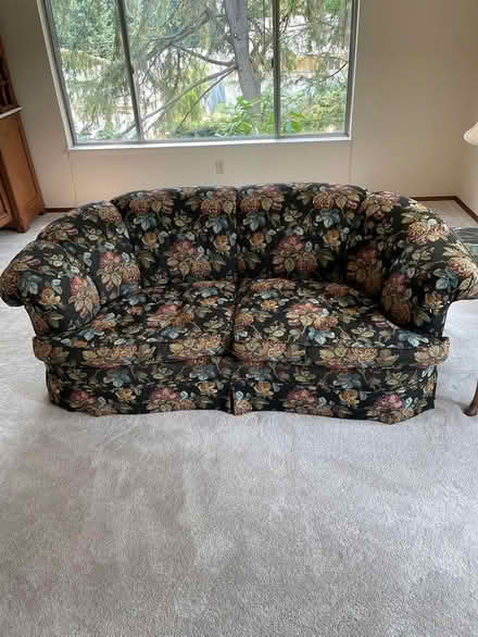 Photo of free 74" Black Floral Couch / Loveseat (Burien) #1