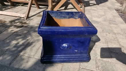 Photo of free Square blue outside plant pot (Baldock (SG7)) #1