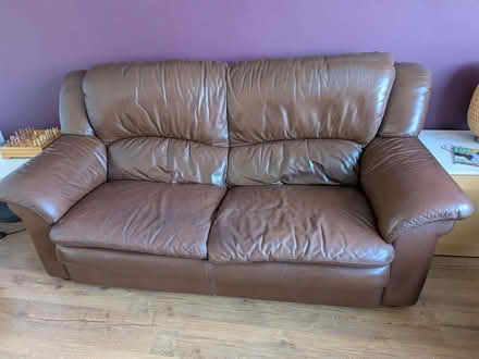 Photo of free Brown Leather 3 Seater Sofa (Bishopthorpe YO23) #1
