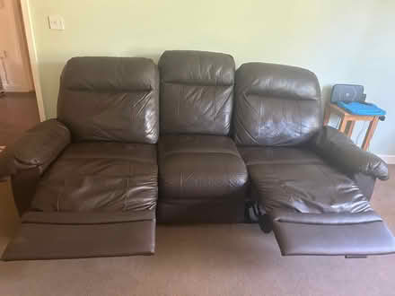 Photo of free 2 recliner brown leather sofas (Higham CO7) #2