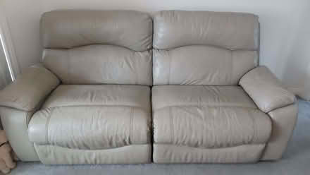 Photo of free 3 seater beige leather recliner sofa (Clitheroe BB7) #1