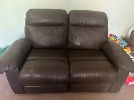 Photo of free 2 recliner brown leather sofas (Higham CO7) #3