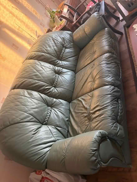 Photo of free Much loved sofa, green leather, need the space now., (Downswood ME15) #1
