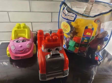 Photo of free Mega blocks pack and fire engine and pink car (Slyne-with-Hest LA2) #1