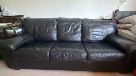 Photo of free Black genuine leather 3-seater sofa bed (Tunbridge Wells N. TN4) #1