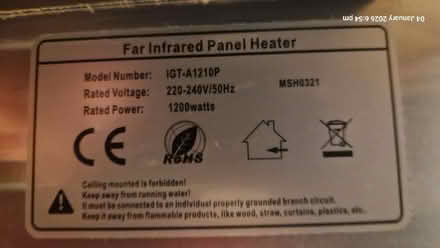 Photo of free 1200W Infrared Panel Heater – Wall Mounted – Thermostat/Time (Little Salkeld CA10) #3