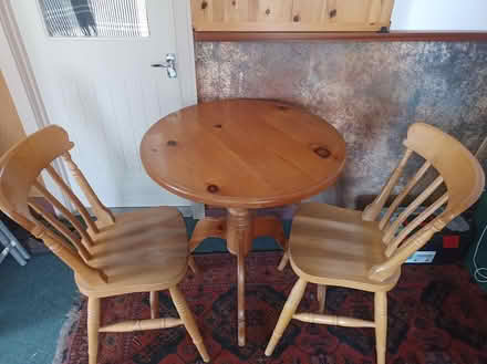 Photo of free 30" Pine table and 2 chairs (CT20 1BX) #2