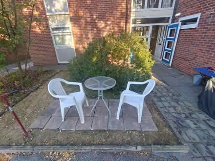 Photo of free Small garden table and chairs (Gorse Hill M32) #1