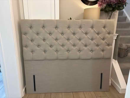 Photo of free King size headboard. Greige linen (Longcot SN7) #1