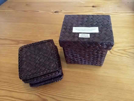 Photo of free X12 dark brown woven raffia coasters in box (Wakefield WF1) #1
