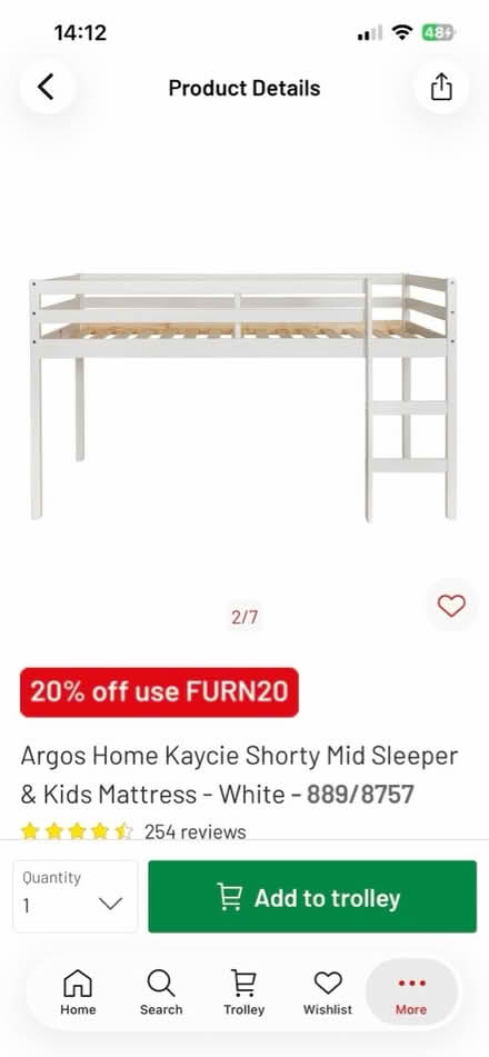 Photo of free White Mid sleeper bed and mattress (Childwall L16) #2