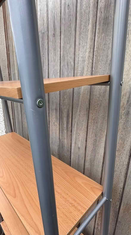 Photo of free Pair of Modern Light Oak & Silver Metal Shelving Units (Helton CA10) #3