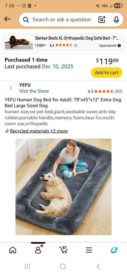 Photo of free Human Dog Bed (Gardiner) #2