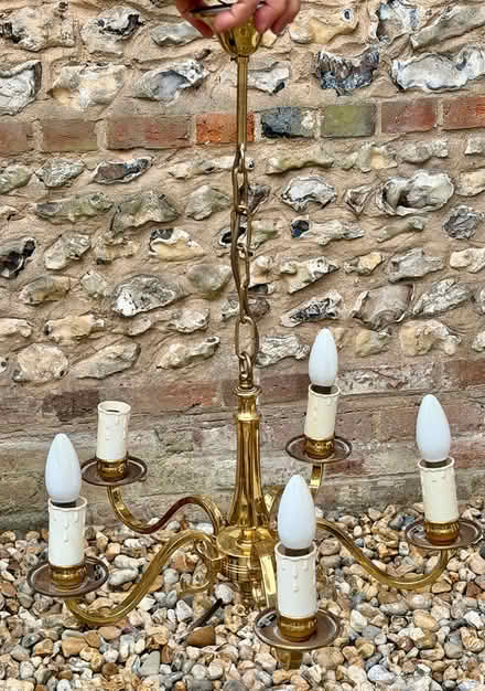 Photo of free 5-arm brass-colour chandelier (East Marden PO18) #1