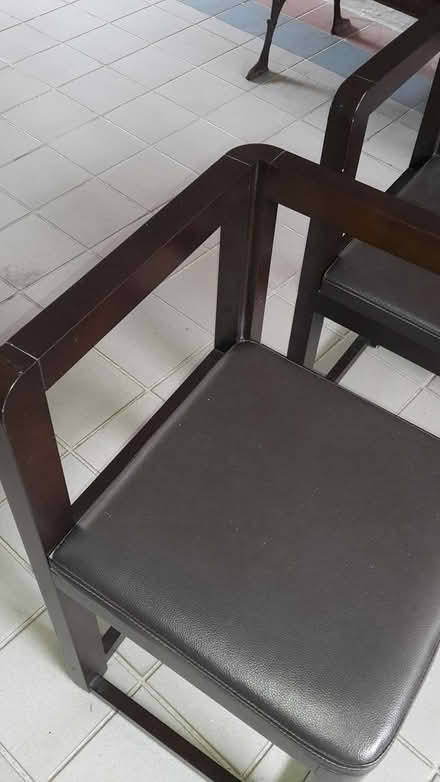 Photo of free Pair Designer Wood/Leather Chairs (Queenstown, near MRT) #3