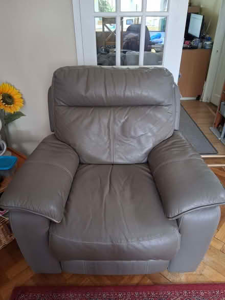 Photo of free Grey leather sofa and matching armchair (Dunstable LU6) #2
