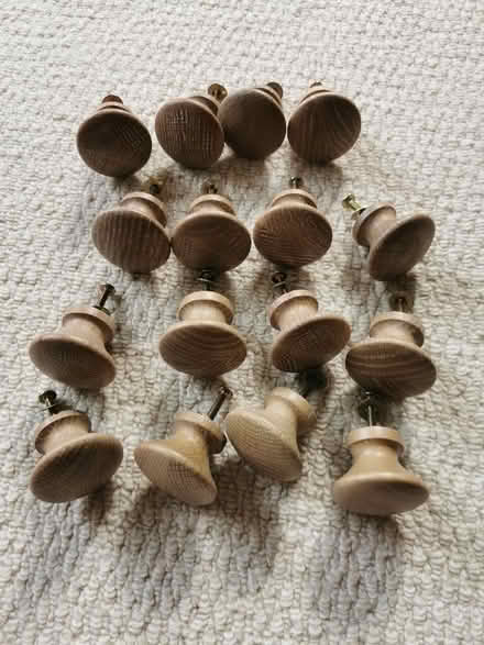 Photo of free 16 wooden drawer/door knobs (Leighton Buzzard LU7) #1