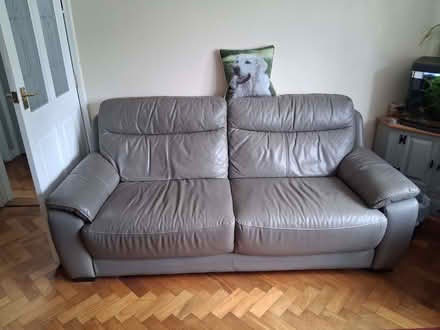 Photo of free Grey leather sofa and matching armchair (Dunstable LU6) #1