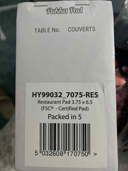Photo of free Pack of5 Restaurant Pads New/Sealed (Hecky WF16) #1