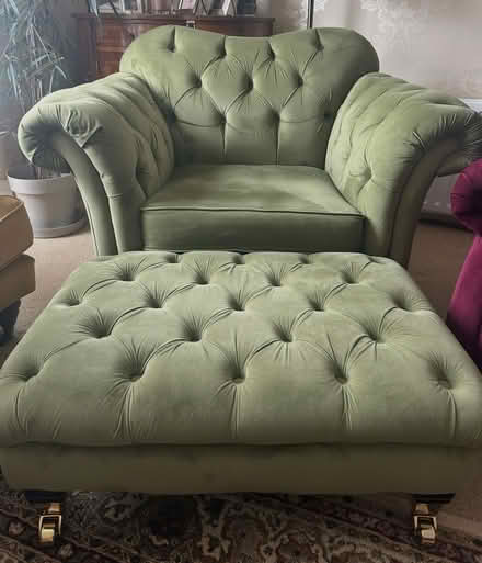 Photo of free Velvet green armchair and footstool (Prestwich) #2