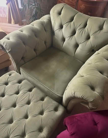 Photo of free Velvet green armchair and footstool (Prestwich) #1