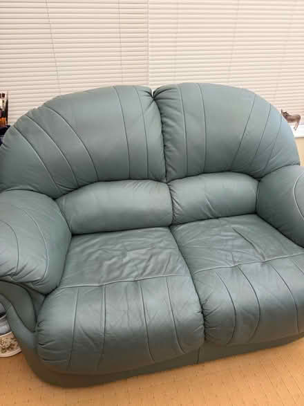 Photo of free two seater green leather sofa (St. Georges TF2) #1